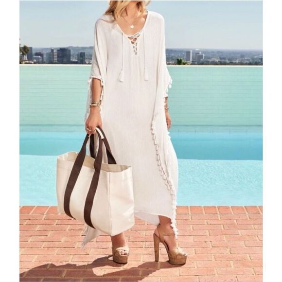 Walter Baker Acapulco Kaftan Ivory One Size Cotton Blend Nwt - Picture 4 of 5